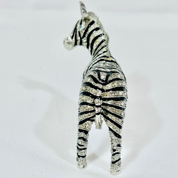 Zebra Shaped Ceramic Hinged Trinket Box Porcelain Crystals Black Silver Blue Eye - Picture 2 of 9